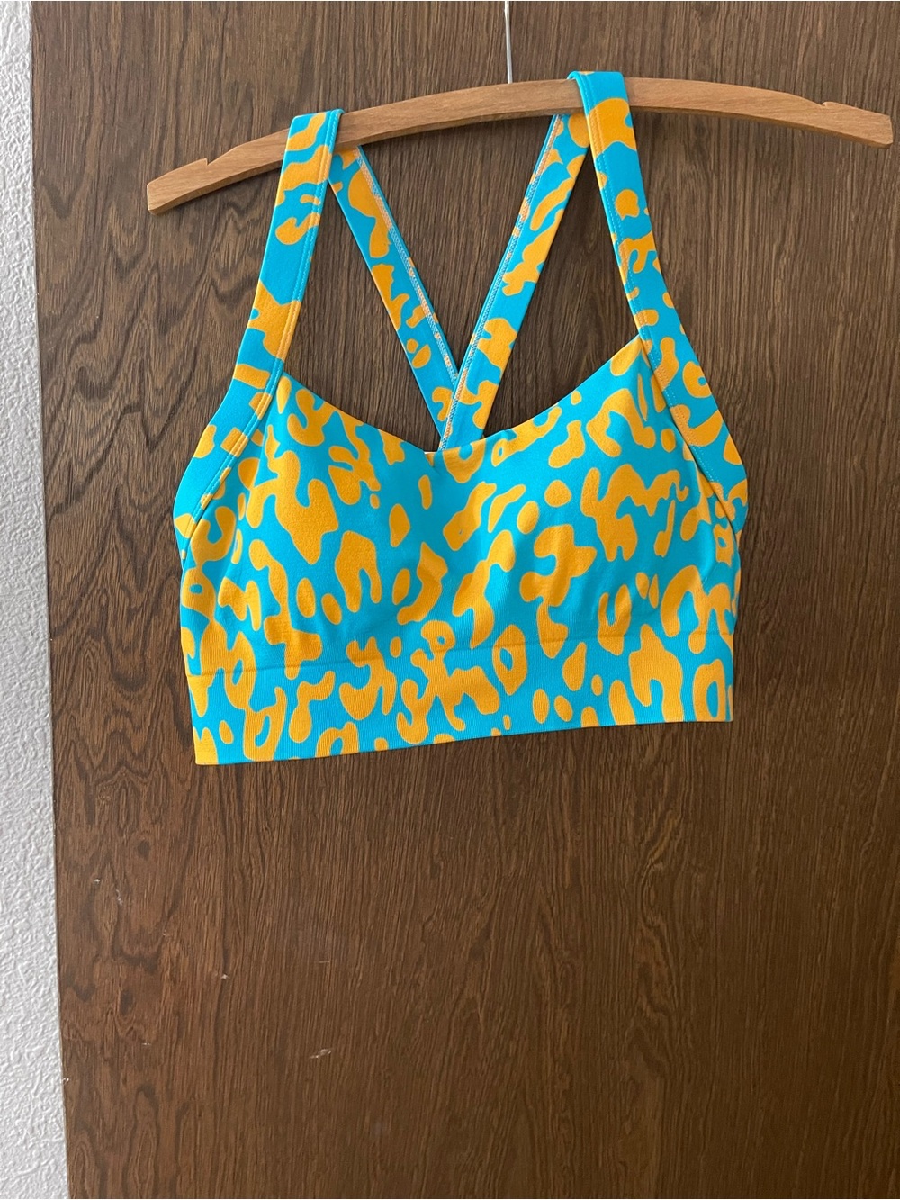 Aqua and Yellow Leopard Print Sports Bra